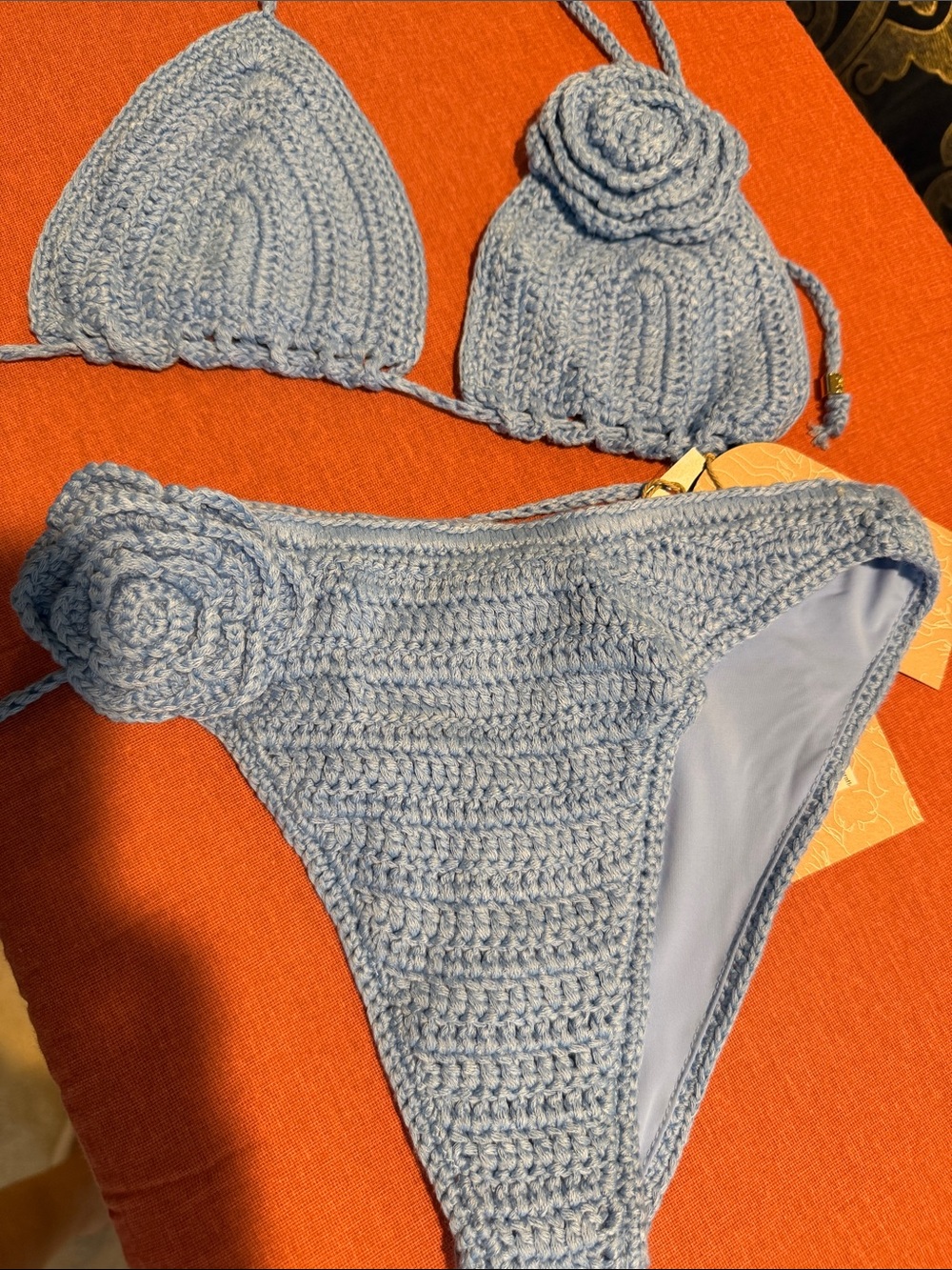 Meshki Light Blue Crochet Bikini with Floral Accents